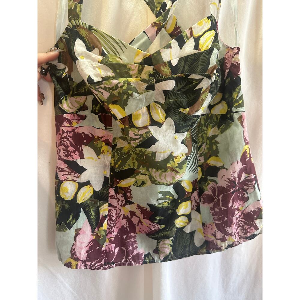 Cabi Floral Tank Top Womens Size 12 Criss Cross Back - Picture 6 of 8